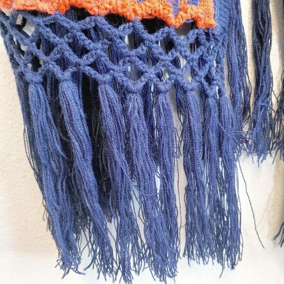 Papillon Boho Aztec Orange and Blue Open Front Collegiate Auburn Cardigan Sz M - Picture 3 of 9